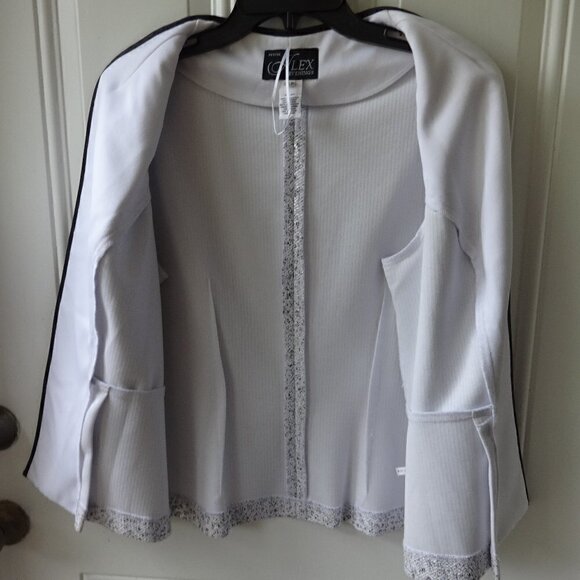 Alex Evening two piece top & jacket PXL white with black and silver glitter, - Picture 8 of 13